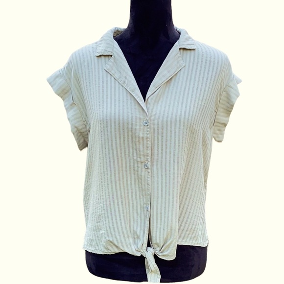 Anthropologie Cloth & Stone Button Down Short Sleeve Mossy Green Shirt NWT - Picture 8 of 8